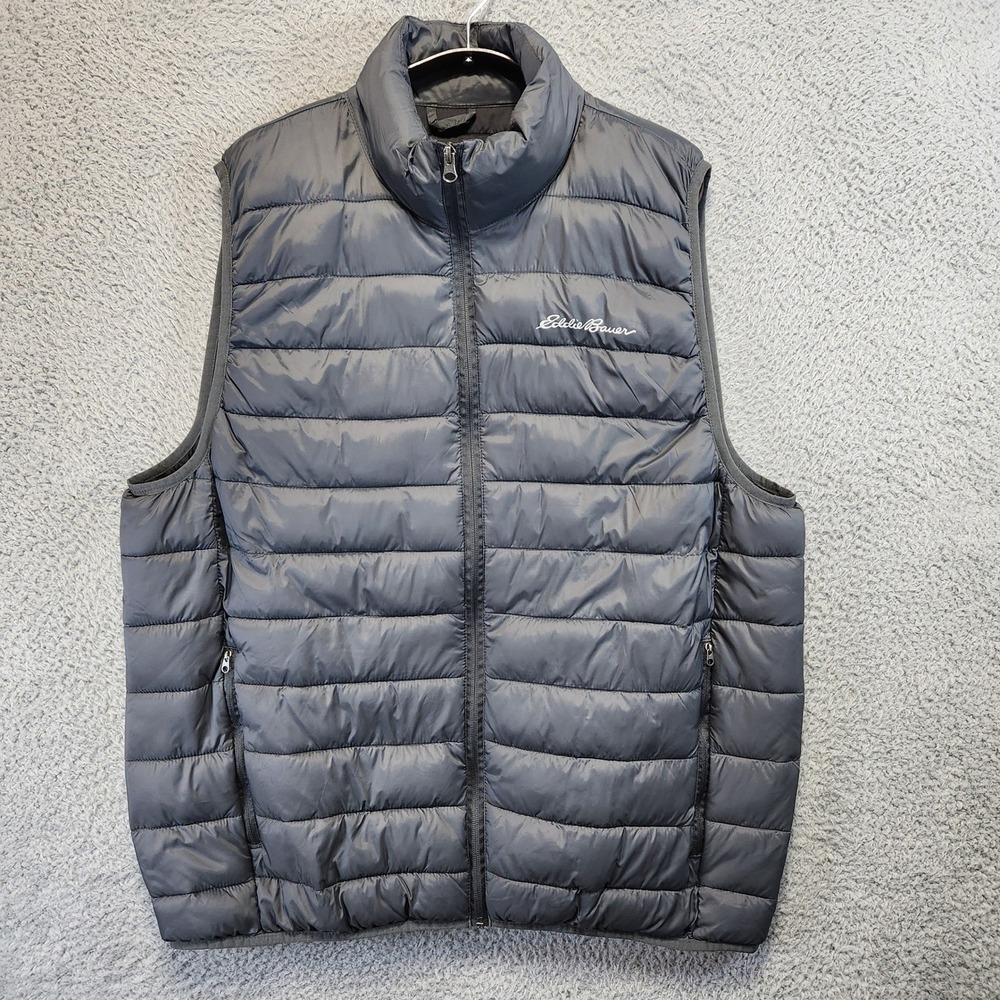 Eddie Bauer Puffer Vest Mens Size XL Gray Full Zip Quilted Layering Hiking